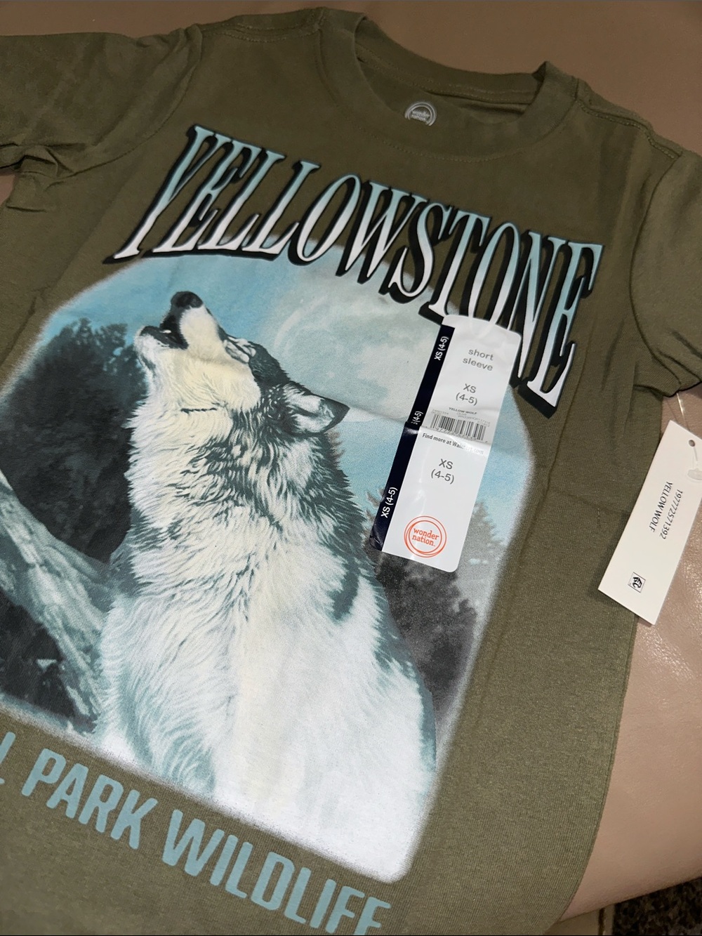 wonder nation Olive Green Yellowstone Wolf Graphic Tee
